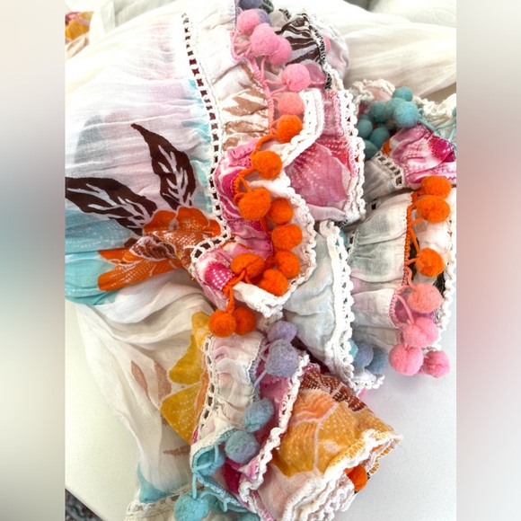 Anthropologie, Farm Rio maxi dress Havana floral, Pom-pom trim 100% cotton. Sz M - Picture 14 of 14